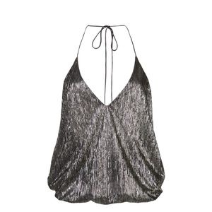 NWT Alice + Olivia Fern Halter Cross Front Top in Black & Gold S